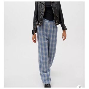 Urban Outfitters UO Kai Plaid Textured Woven Trousers linen blend size M